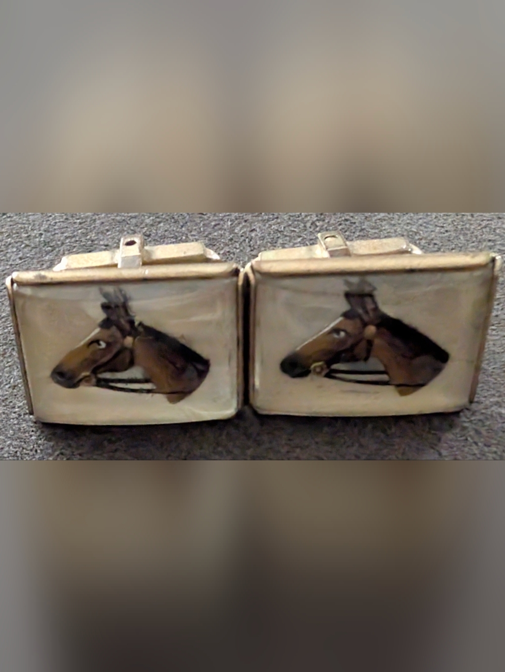 Vintage Anton Racing Horse Lucite Gold Toned Cufflinks